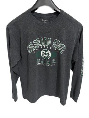 Colorado State Rams Long Sleeve Shirt Size Large Logo Gray Green Champion